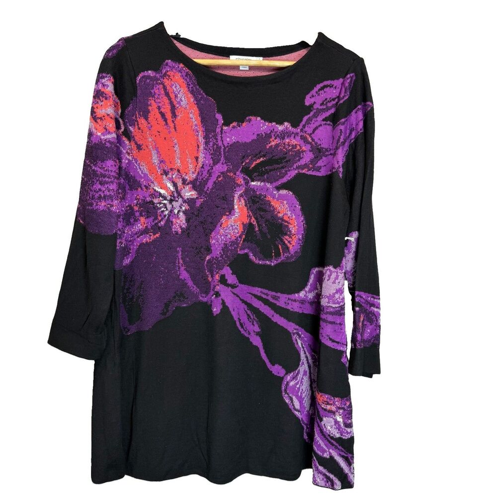 Chico's Women's 3 (XL) Jacquard Floral 3/4 Sleeve Boat Neck Tunic Sweater NEW